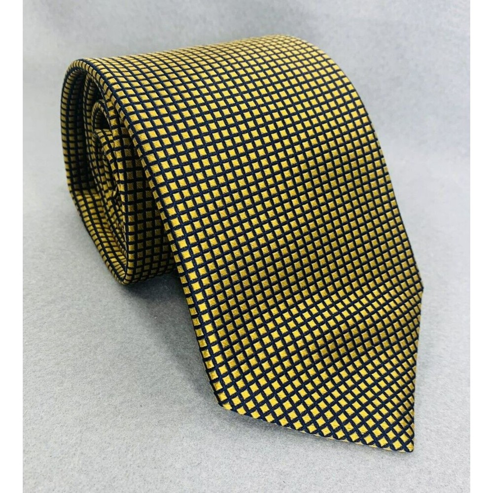 Cremieux Collection Gold Blue Geometric Silk Tie Handmade in USA 59"x3.25" - Picture 12 of 16